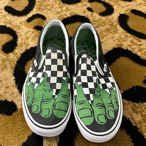 Hulk checkered Vans Slip Ons